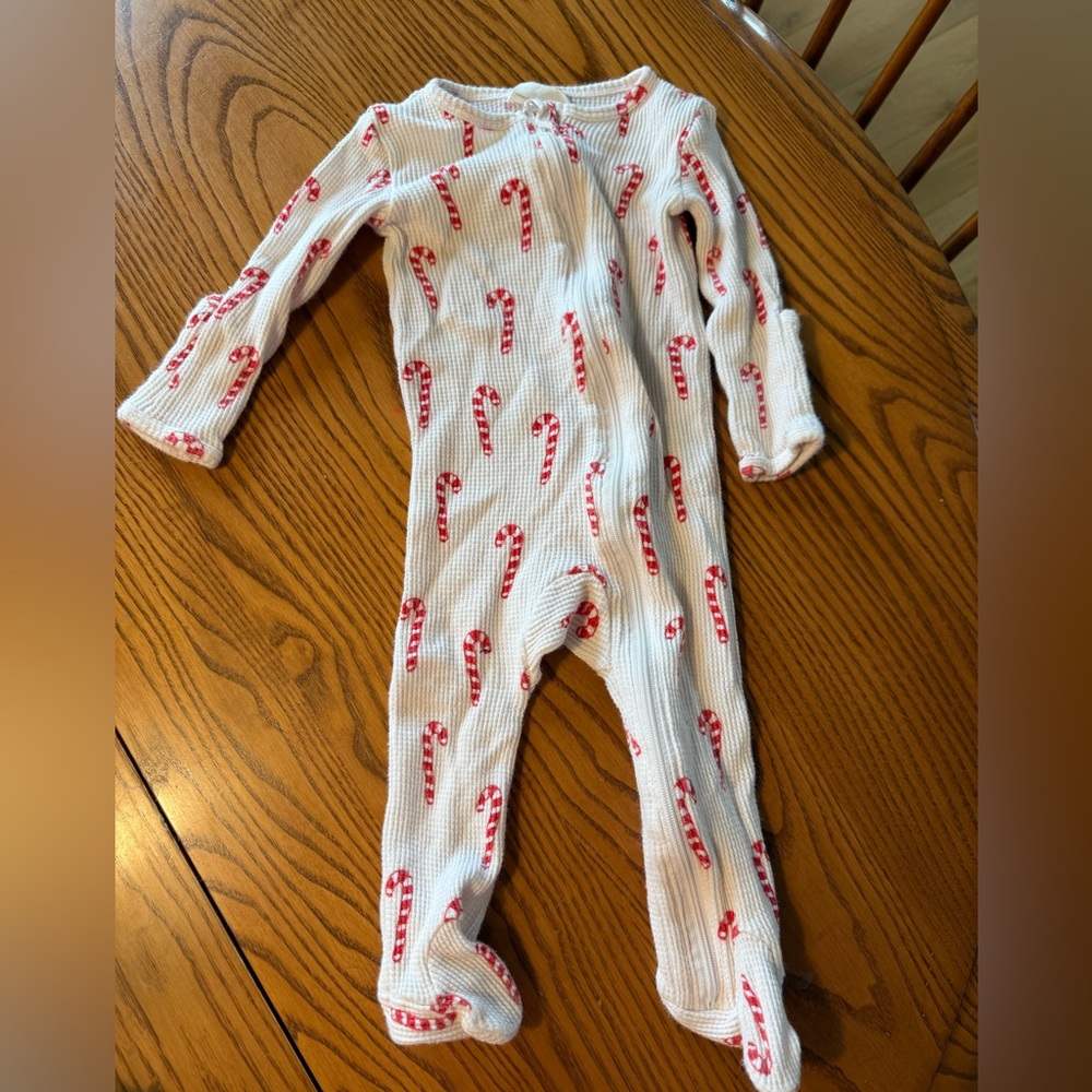 Spearmint Love Candy Cane Print Kids Waffle Onesie One Piece Sleeper - 6/9 month